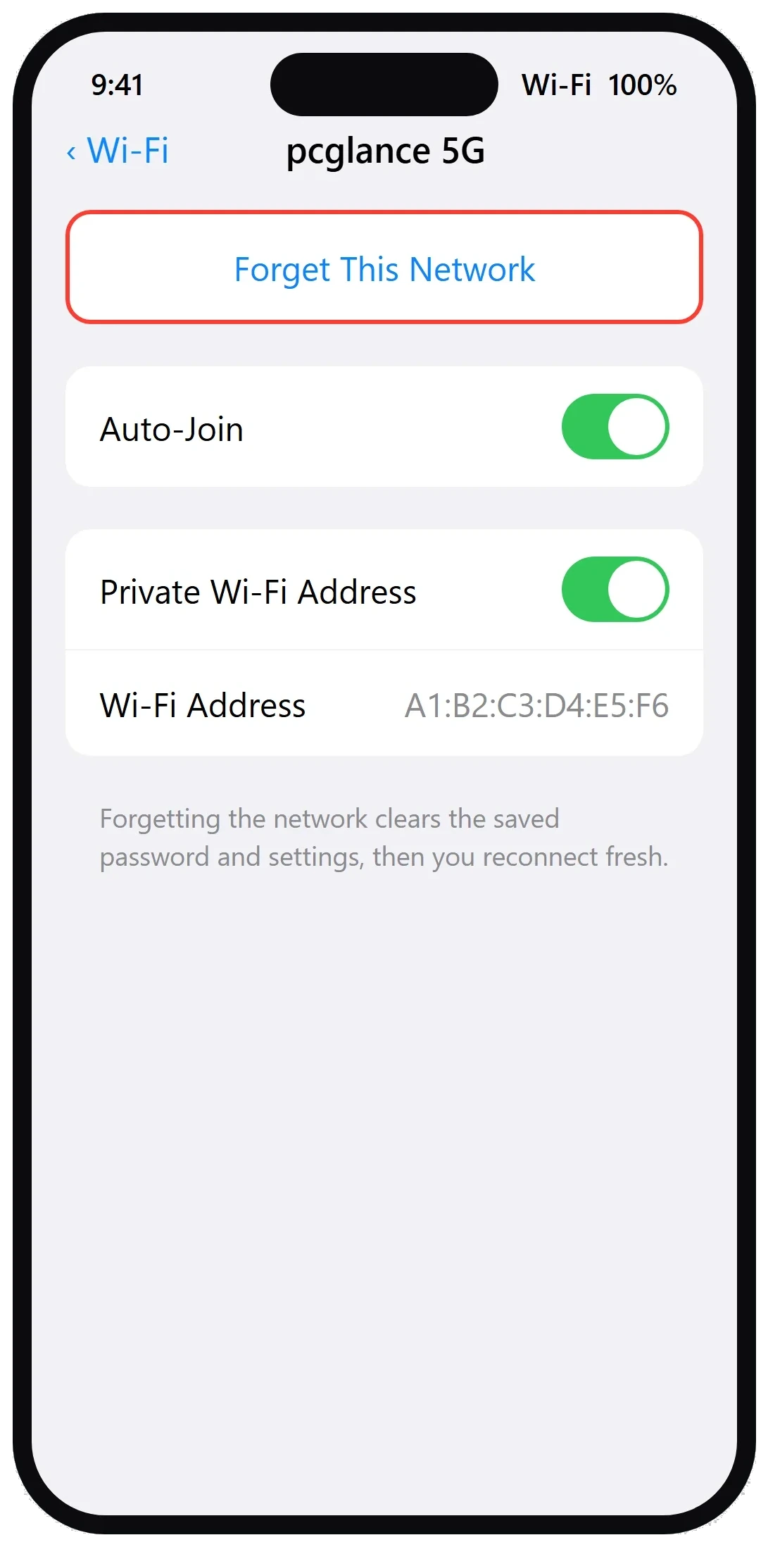 Forget This Network option on iPhone Wi-Fi settings