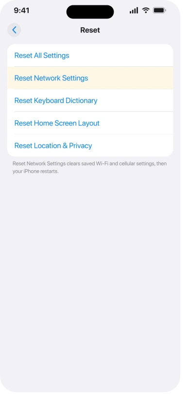 Reset Network Settings option on iPhone