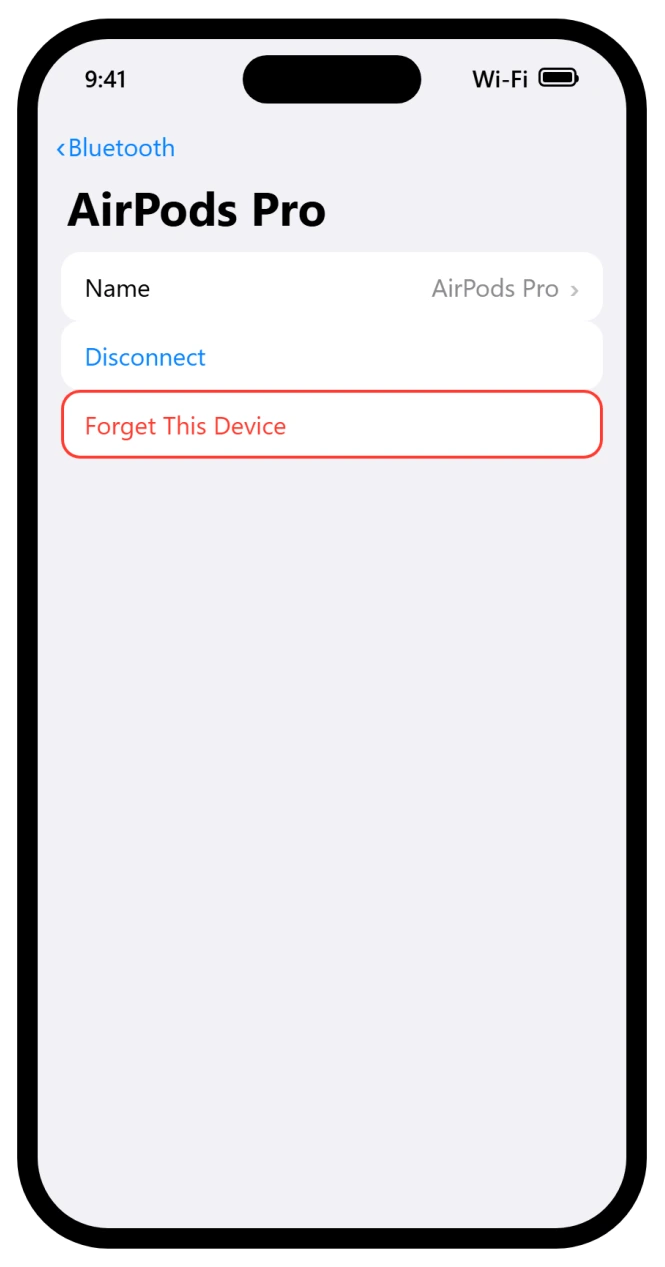iPhone Bluetooth device screen showing the Forget This Device option