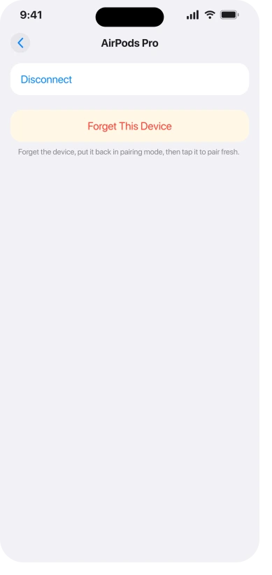 iPhone Bluetooth device screen showing the Forget This Device option