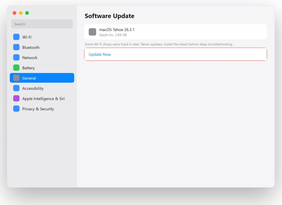 macOS Software Update with the latest macOS Tahoe update ready to install