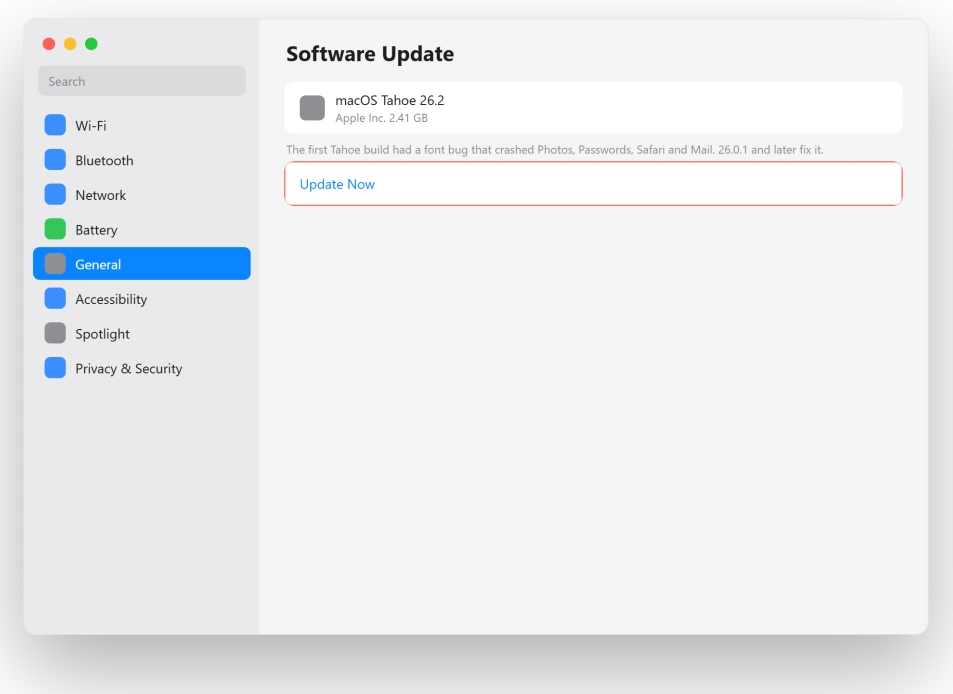 macOS Software Update with the latest macOS Tahoe update ready to install