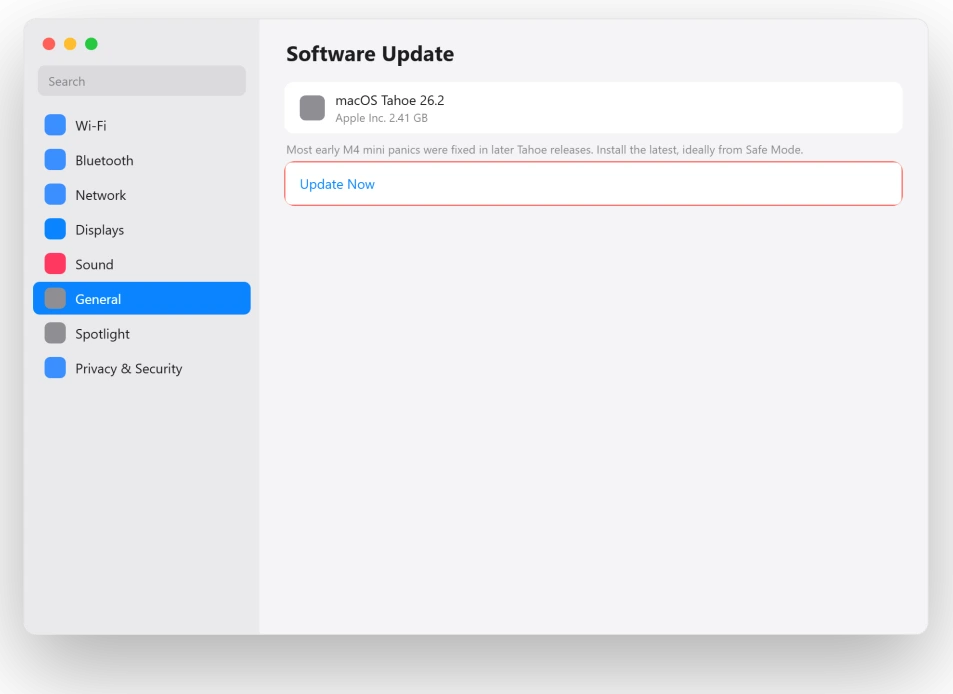 macOS Software Update with the latest macOS Tahoe update ready to install