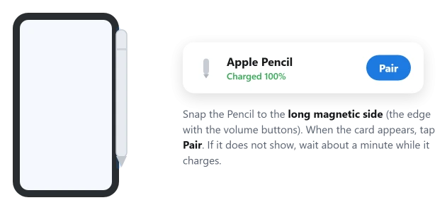 iPad with an Apple Pencil on the magnetic side and the Pair button showing