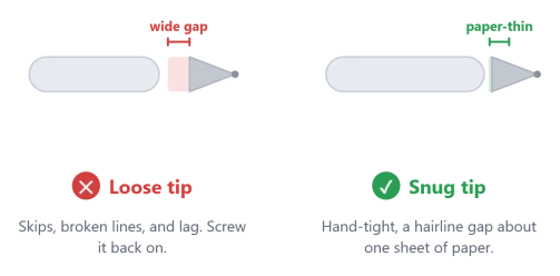 Apple Pencil tip unscrewed, showing the paper-thin gap of a correctly seated tip