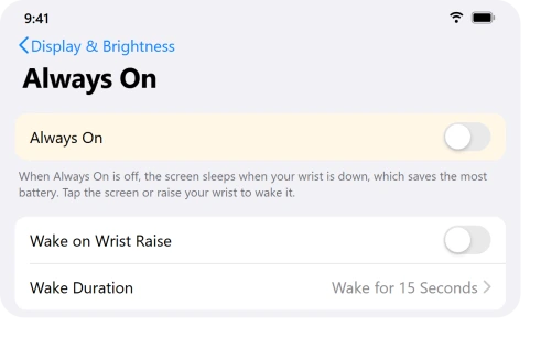Apple Watch app on iPhone with the Always On display turned off