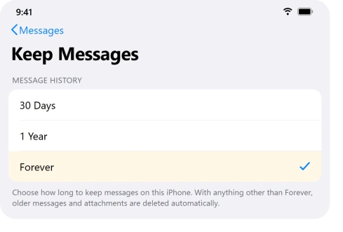 iPhone Keep Messages setting changed to Forever