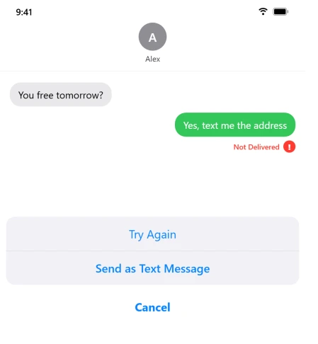iPhone Not Delivered message with the Send as Text Message option
