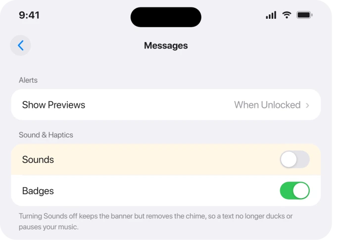 Per-app notification Sounds toggle