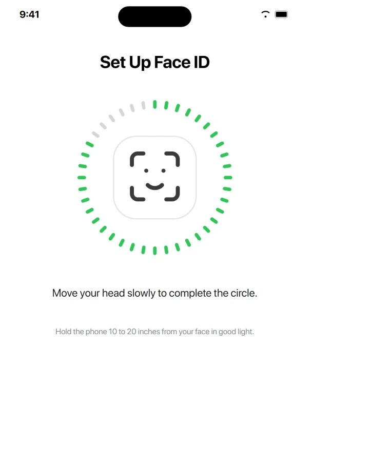 Face ID enrollment circle during Set Up Face ID