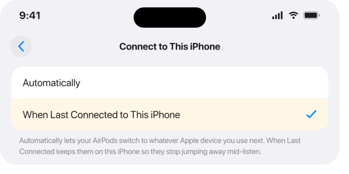 Connect to This iPhone set to When Last Connected to This iPhone
