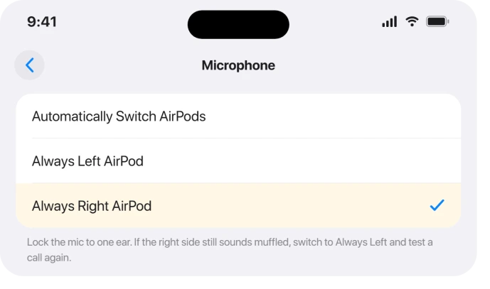 AirPods Microphone setting with Always Right AirPod selected