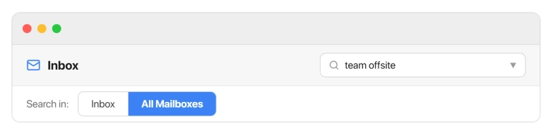 Apple Mail search scope set to All Mailboxes in macOS Tahoe