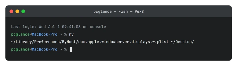 Terminal moving the macOS display preference cache to the Desktop