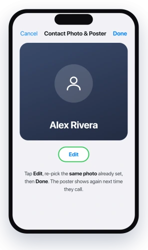 Recreating a contact poster by editing the contact and re-picking the same photo