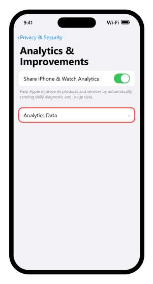 The iOS 26 route to Analytics Data, where panic entries are listed
