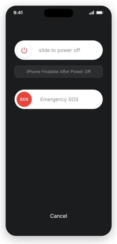 The Power Off slider with the status line sitting underneath it, which is the screen this page is about