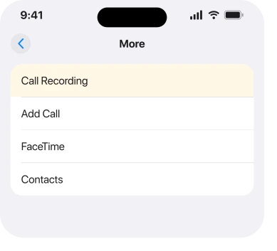 The More menu during a call, where Call Recording sits