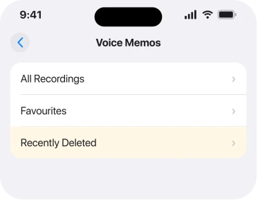 The Recently Deleted folder in Voice Memos