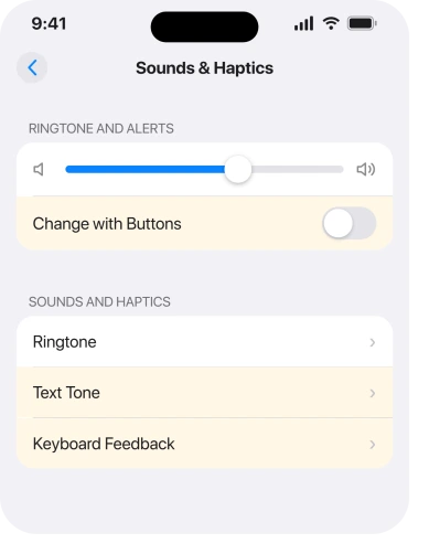 Settings, Sounds and Haptics, Ringtone and Alerts
