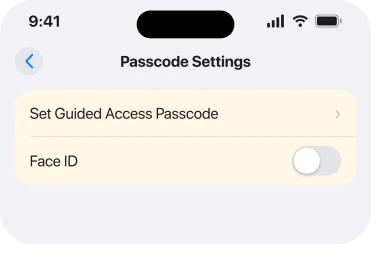 Settings, Accessibility, Guided Access, Passcode Settings