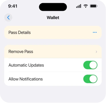 A pass open in Wallet with the More button