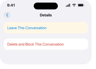 Group conversation details showing Leave This Conversation