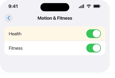 The Motion and Fitness screen listing the apps that asked for access