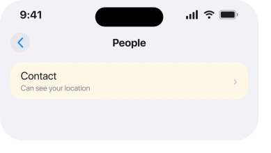 Find My People list showing Can see your location under a name
