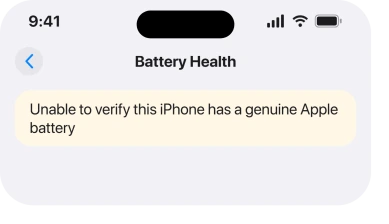 Battery Health screen carrying the unable to verify message