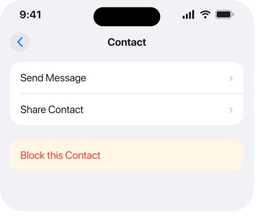 Mail contact card showing Block this Contact