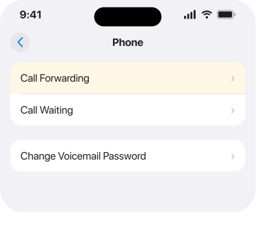 Settings, Apps, Phone, with the Call Forwarding row
