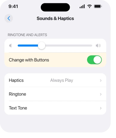 Settings, Sounds & Haptics with the Ringtone and Alerts slider