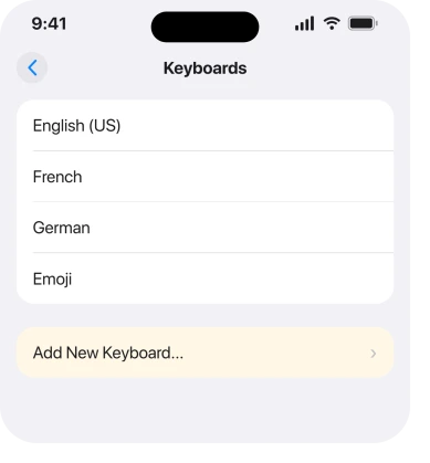 Settings, General, Keyboard, Keyboards list