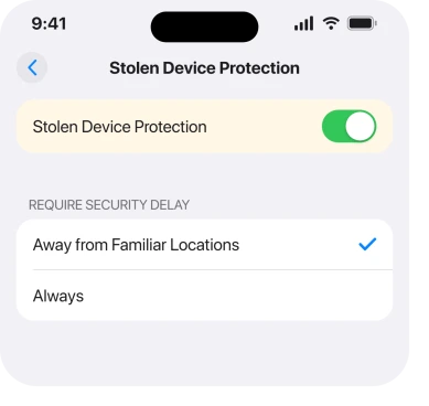 Settings, Face ID and Passcode, Stolen Device Protection