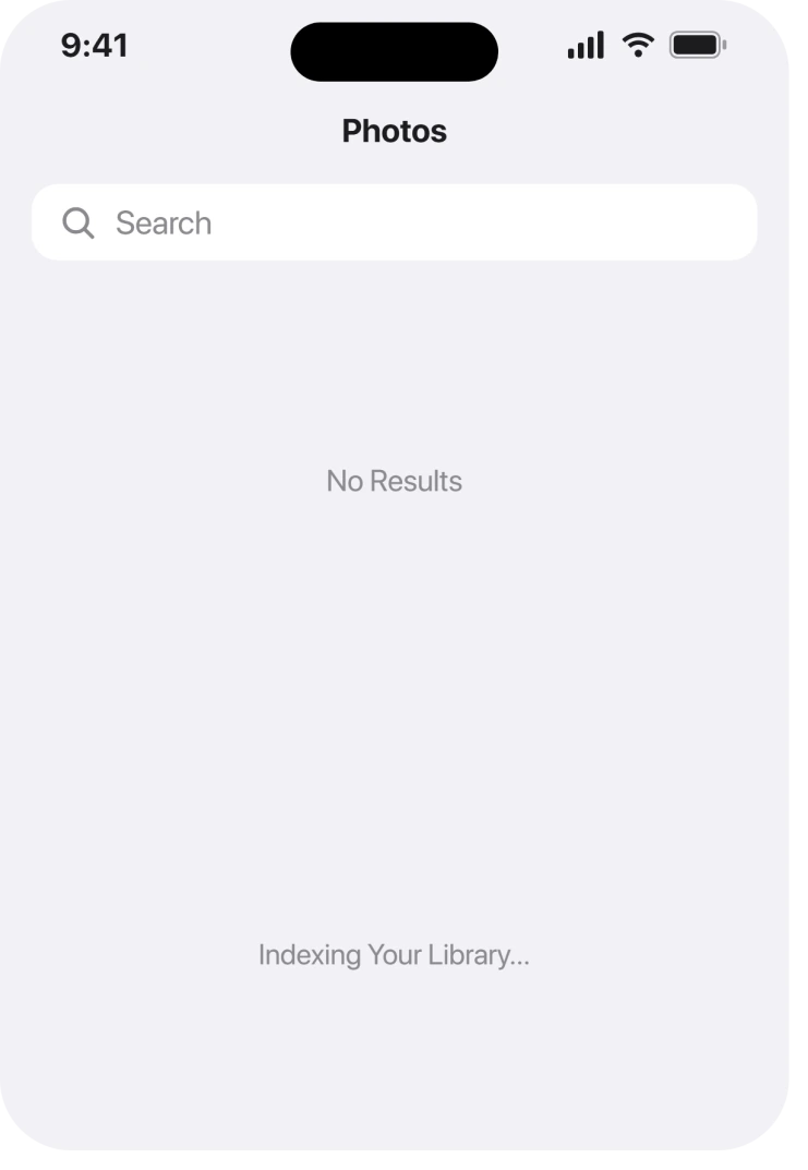 Photos search returning No Results with Indexing Your Library at the bottom