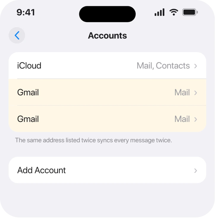 Settings, Apps, Mail, Mail Accounts