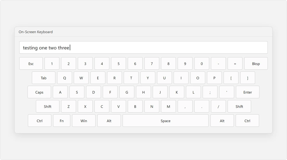 The on-screen keyboard open in Windows, used to test whether typing works at all