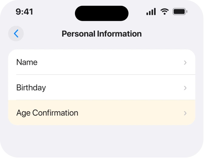 The iPhone Personal Information screen in iOS 27 with the Age Confirmation row highlighted, which is where Apple says to check whether your Apple Account has confirmed you are an adult