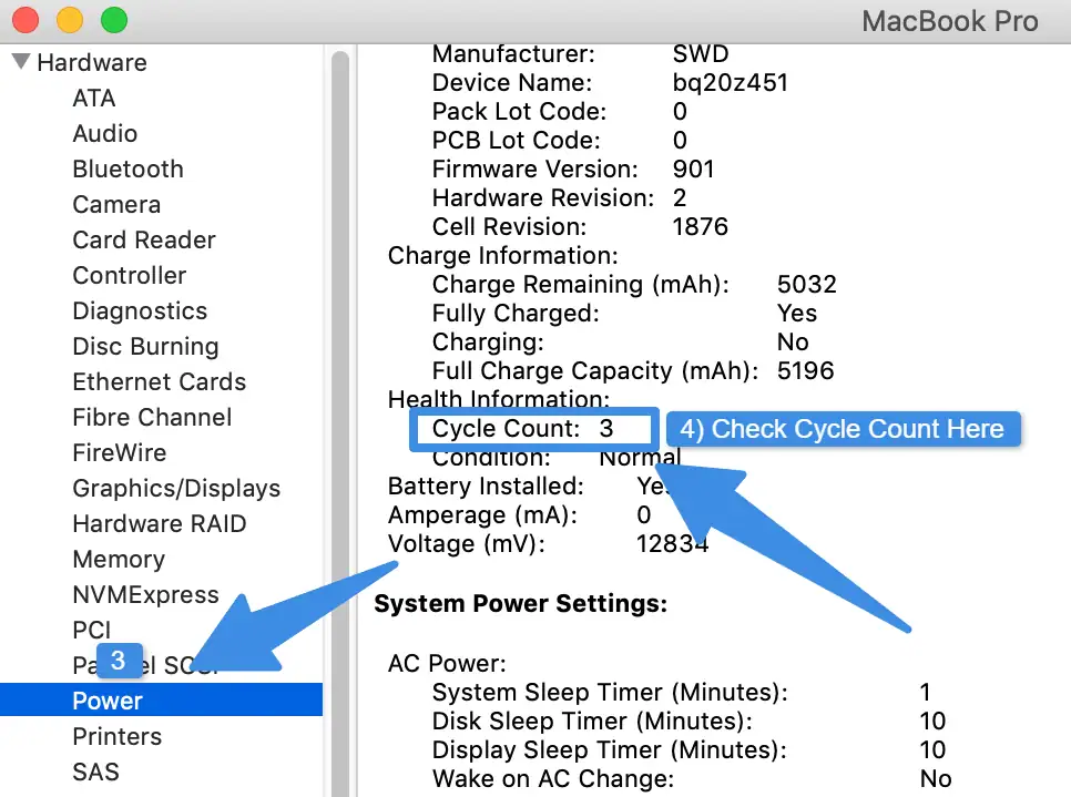 MacBook pro battery life Cycle count