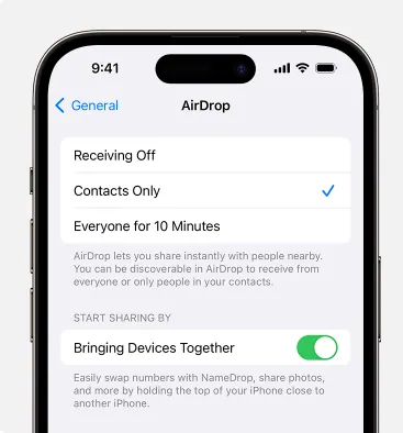 Changing iPhone Airdrop settings 