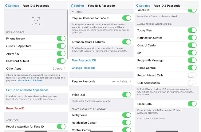 Face Id setting in Iphone