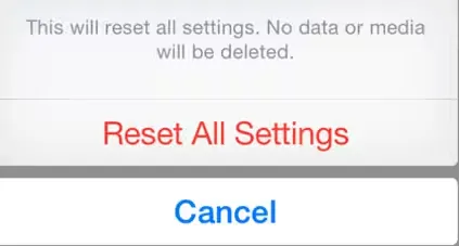 Reset all settings in iphone