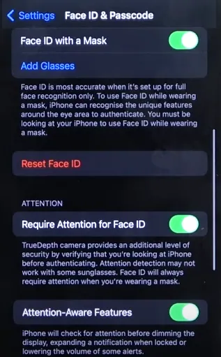 Reset iphone face Id