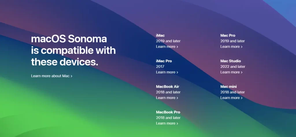 macOS Sonoma Compatible devices
