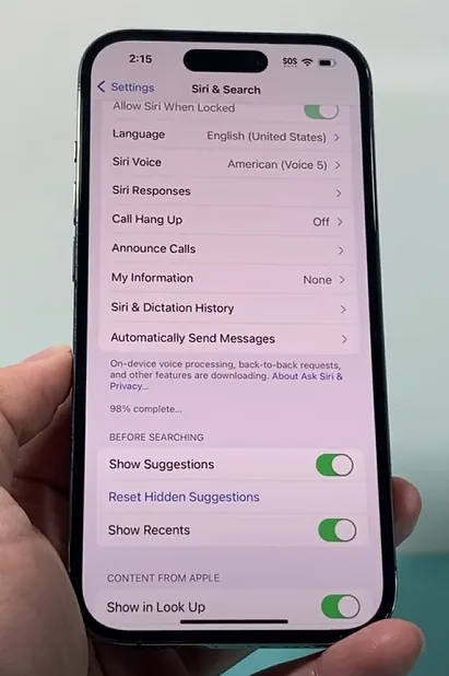 Adjusting Siri and Search Settings