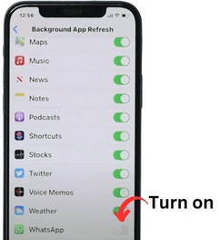 Check background app refresh settings of whatsapp