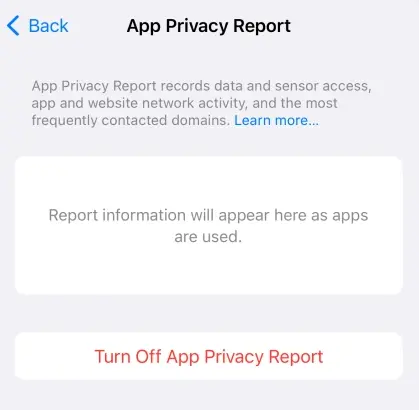 Turn off app privacy report