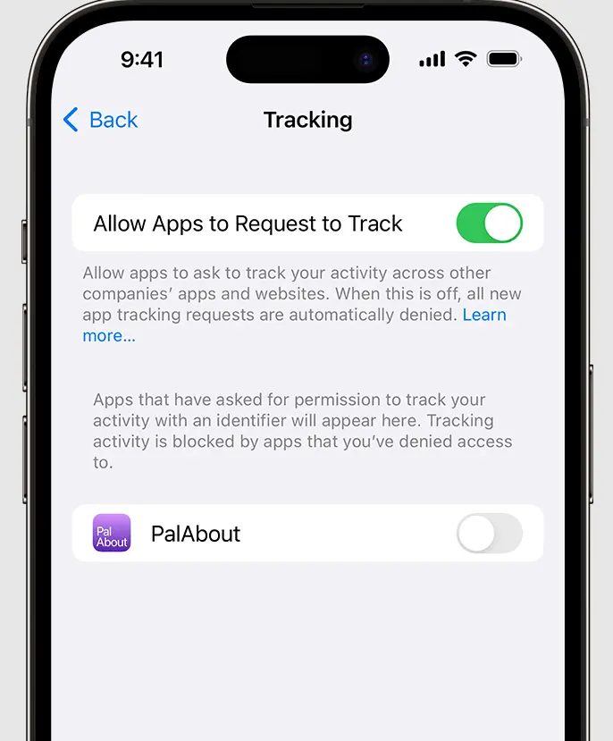 Turning off app tracking in settings