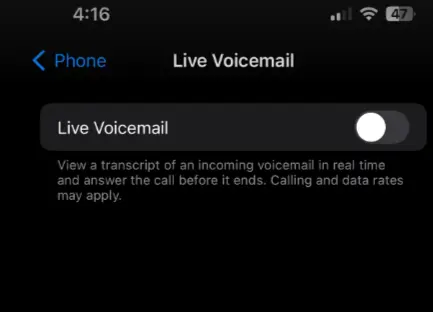Turning off live voicemail
